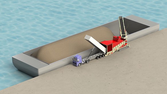truck unloader loading barge animation